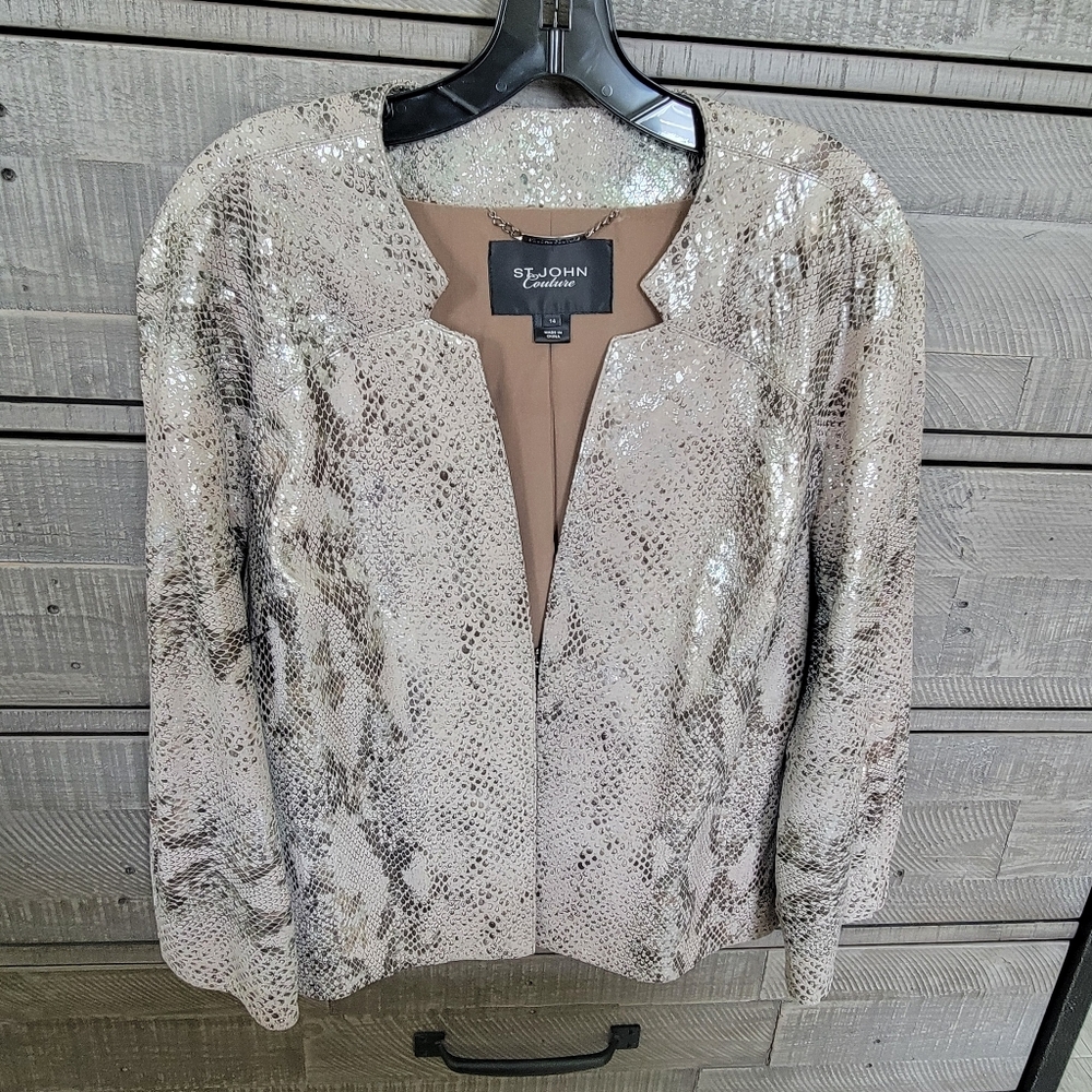 St. John Sequin-Embellished Blazer in Beige
